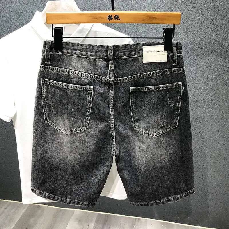 Haruku's New Casual Summer Short Jeans, Ripped Work Pants Designer Knee Length Men's Outdoor Street Denim Cotton Loose Black Gray Shorts