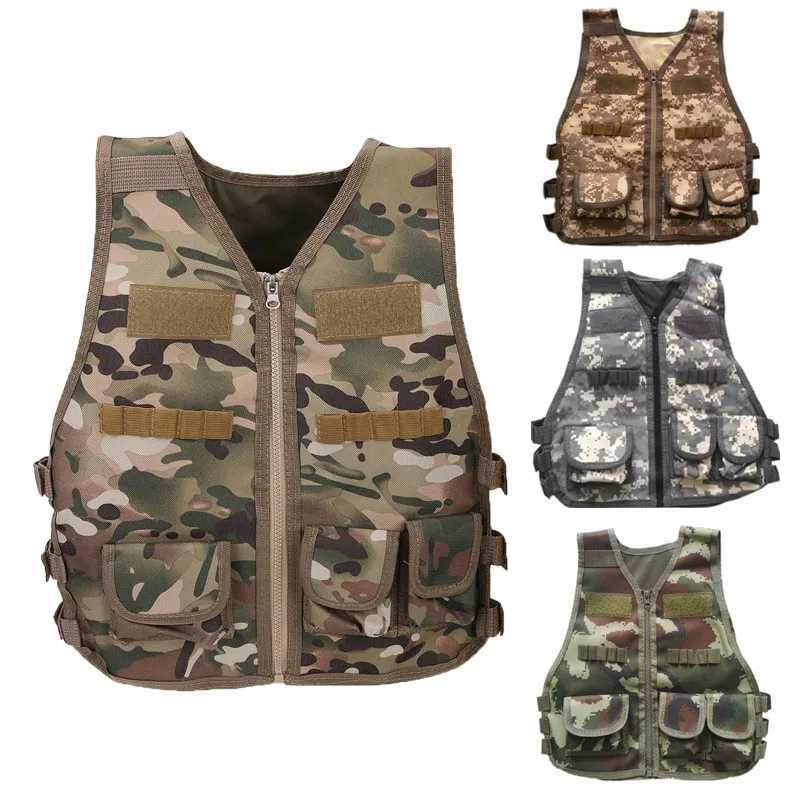 Children Combat Vest Kids Camouflage Multiple Pockets Hunting CS Shooting Jacket Hunting Tactical Waistcoat Training GearXJ250219