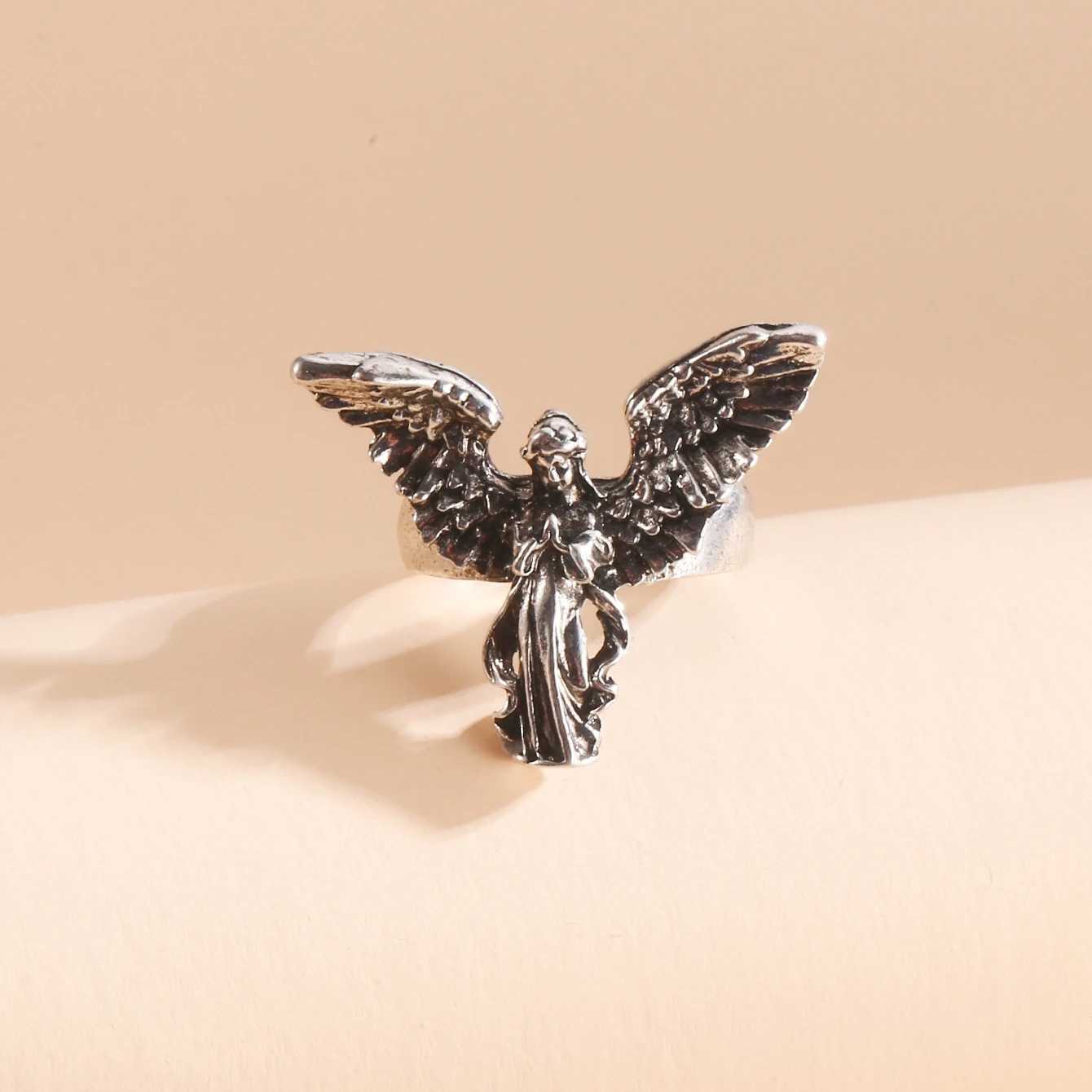 Vintage Angel Wings Rings for Men Women Antique Silver Color Opening Adjustable Natural Design Ring Jewelry GiftXJ250219