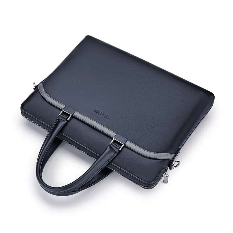 Men's Briefcase Leather Document Bun Top Layer Cowhide 15 Inch Computer Bag Elegant Business Handbag