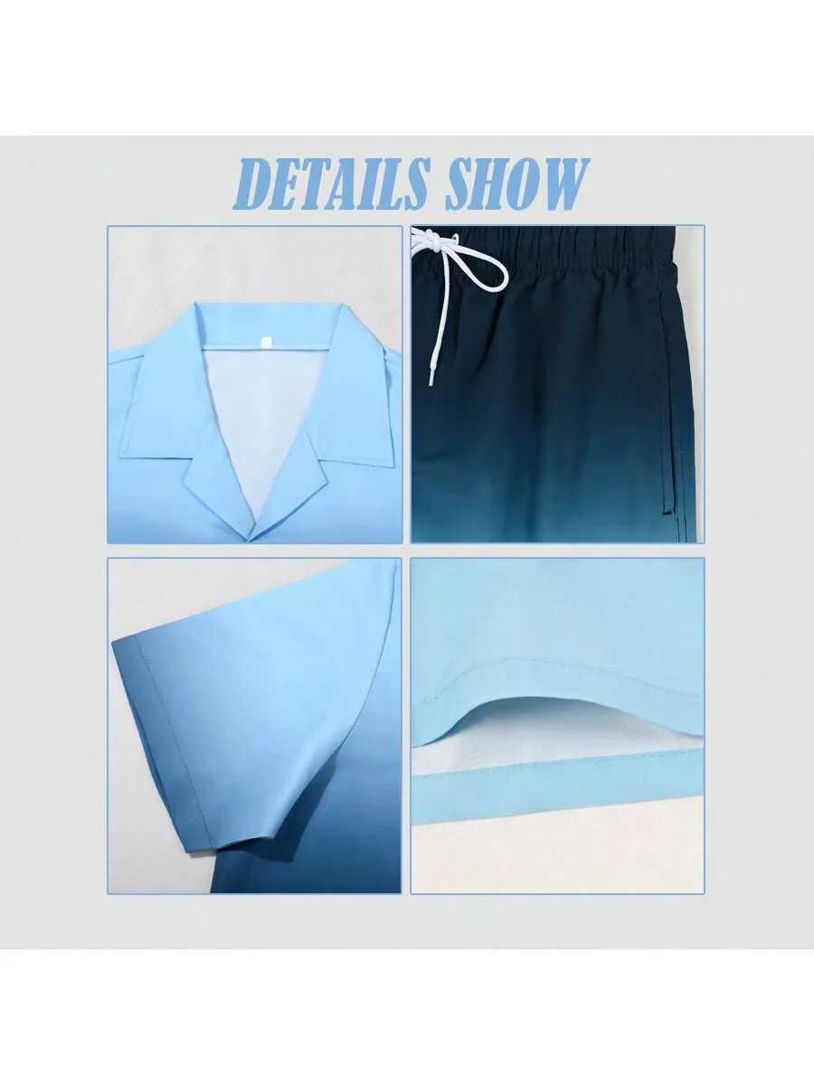 2pcs Mens Casual Summer Outfits Color Block Short Sleeve T-Shirt Drawstring Shorts Set Beach Sports Exercise Short ClothinXJ250218