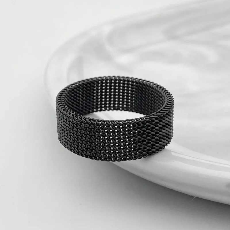 Hot sale width 8MM stainless steel gold black color mesh finger ring fashion jewelry for men and women Size 7-10# drop shippingXJ250219
