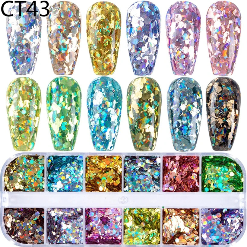 12 Grid Acrylic Nail Art Decorations Sequins Set Glitter For Nails Accesorios Decals Manicure Supplies Paillette Ongle 250115