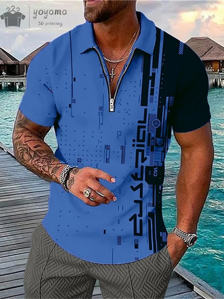 Mens Polo Shirt with Simple Stripe Pattern Printed Summer Outdoor Golf Clothing Fashion Collar Short Sleeve Top Casual Mens Cl 250218
