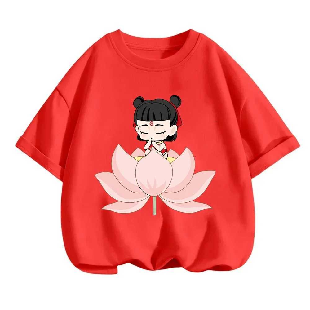 Adorable Summer T-Shirts for Boys Girls Nezha from Chinese Mythology in Q-Version Prints Cute and Fitted O-Neck Tops for Kids M250219