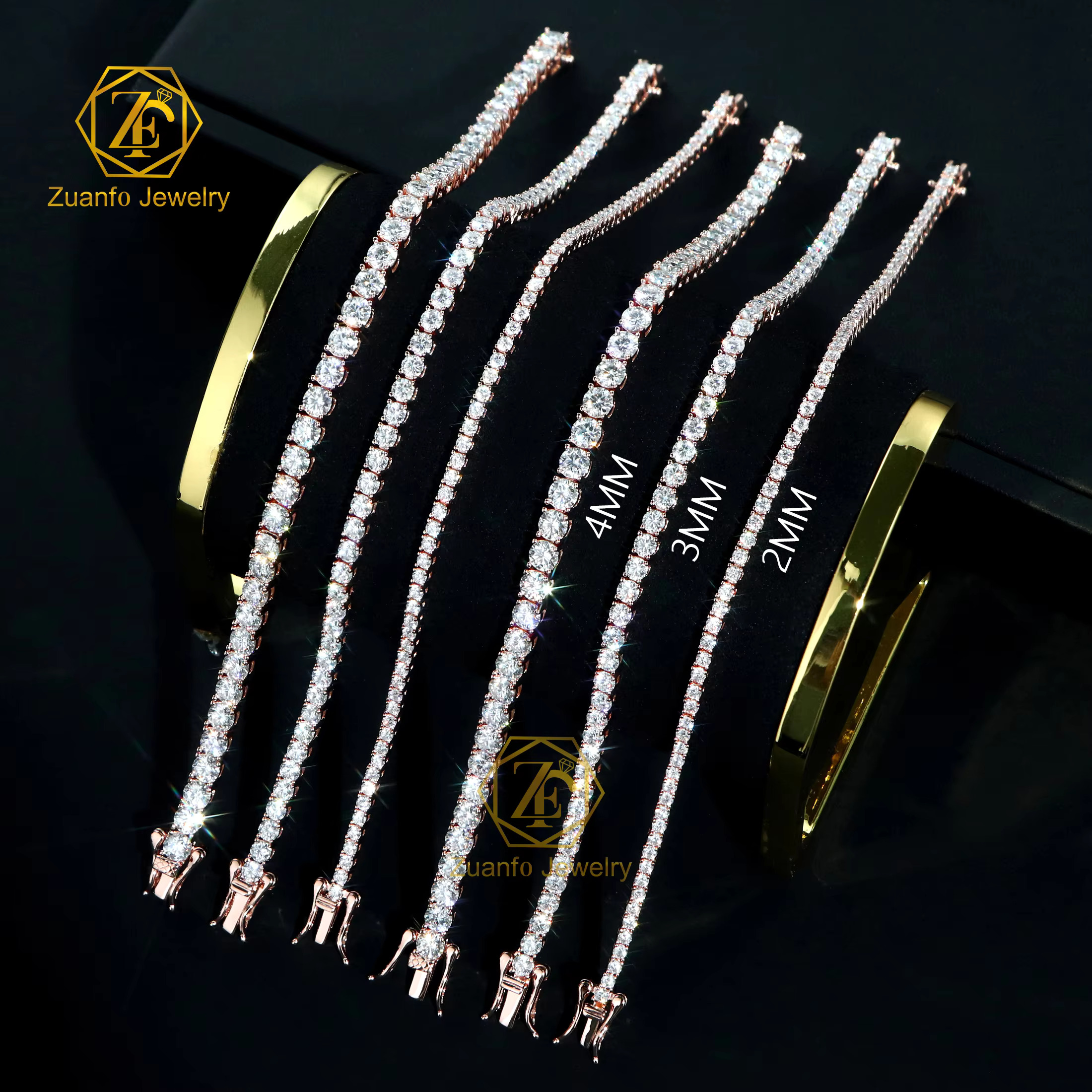 Hot Sell Tennis Chain 3mm 4mm 14K Solid White Gold Full Dia LAB Grown Women Necklace Fine Jewelry