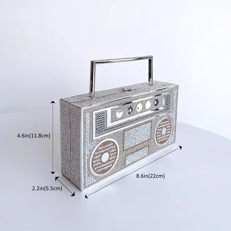 y ner Full Diamond Evening Clutch Bag Ladies 3D Rhinestone Radio Handbag Fashion Party Shiny Crystal Shoulder 250218