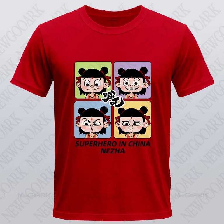 Movie T-shirt superhero in china Nezha Printed Graphic Mens and Womens Cotton Casual Shirt Short Sleeve M250218