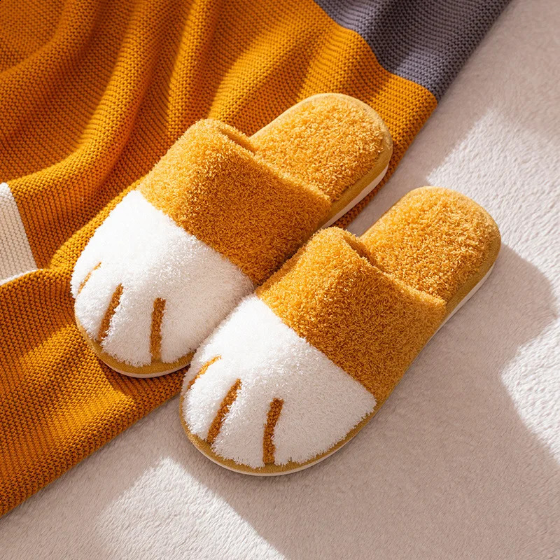 Comwarm Winter Warm Plush Slippers Cute Cat Paw er House Women Fur Slippers Floor Mute Bedroom Lovers Indoor Fluffy Shoes 250213
