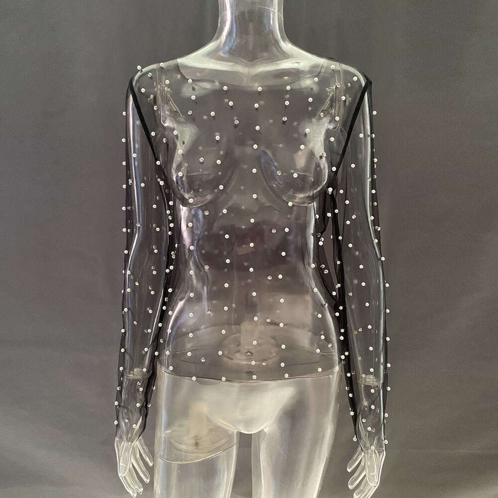 Spring/Summer Hot selg Bubble Bead Dia Perspective Mesh Top Women's 2025 New Casual Fashion Trendy Clothing
