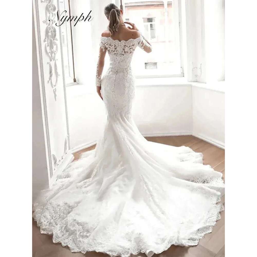 Customized Mermaid Wedding Dresses For Women Lace Sequins Bridal Gown Long Sleeves Skirt Detachable Train Dress