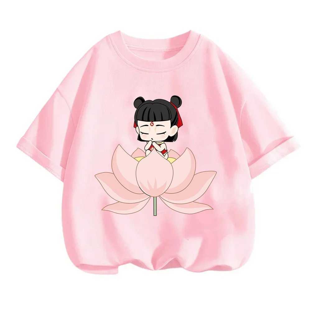 Adorable Summer T-Shirts for Boys Girls Nezha from Chinese Mythology in Q-Version Prints Cute and Fitted O-Neck Tops for Kids M250219
