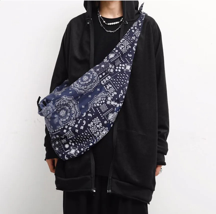 Versatile Travis Scott TS Bandanna Paisley Straddle Bag Hobo Bag Street Bag Chest Bag High Capacity 250214