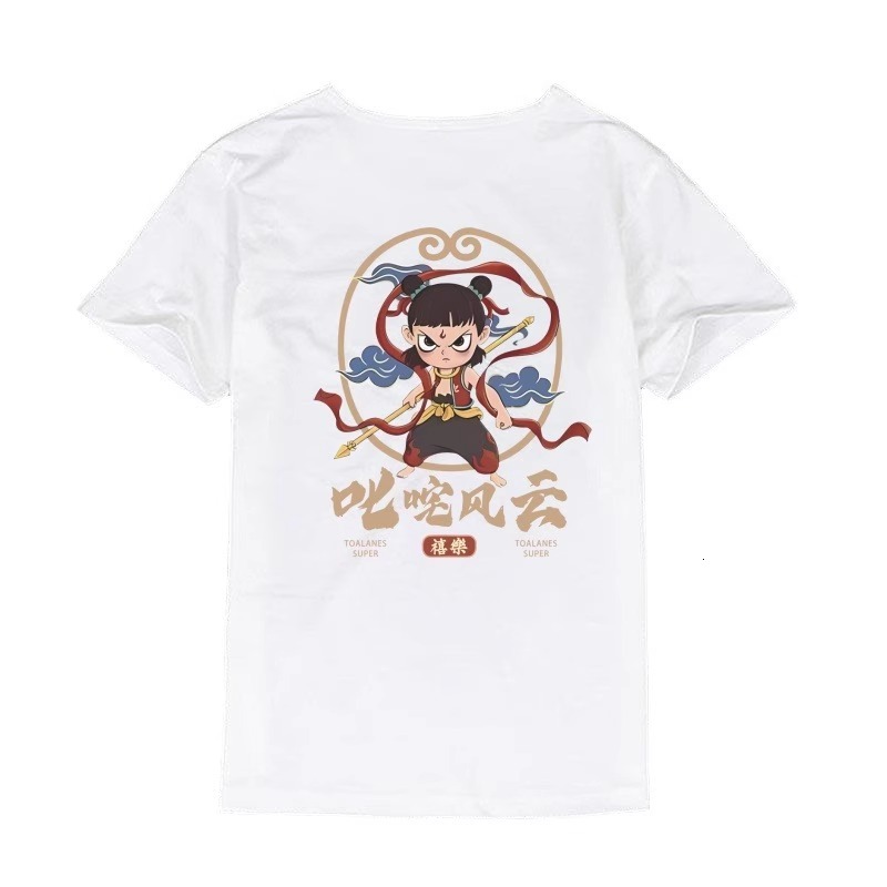 Summer 2025 China-chic Fashion Personality Versatility Casual Trend Nezha Personality Print Men's Designer Round Neck Cotton Short Sleeve T-shirt