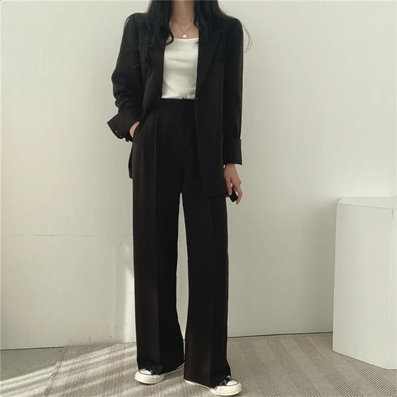 Summer Pink Jacket Blazer Casual Wide Leg Pants Two Piece Set Elegant Womens Pants Suit Office Set 250218