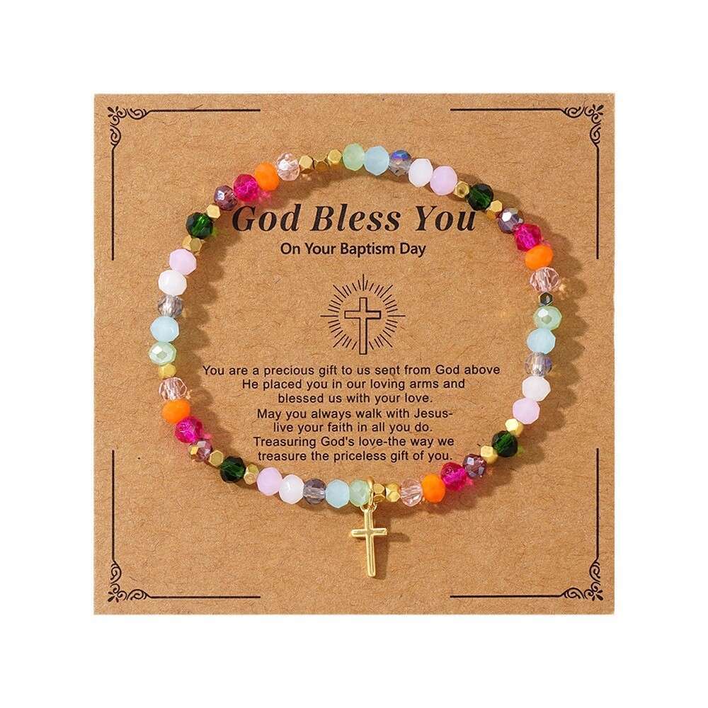 Fashion Easter Card Cross Square Iron Gallstone Colorful Crystal Bracelet for Girls