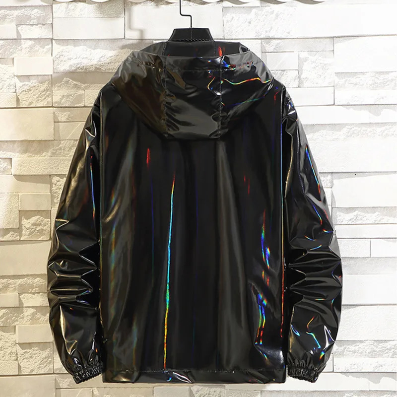 #4201 Black Sliver Shinny Jacket Men Bomber Korean Style Hip Hop Slim Jackets And Coats Streetwear Hooded Coat 250214