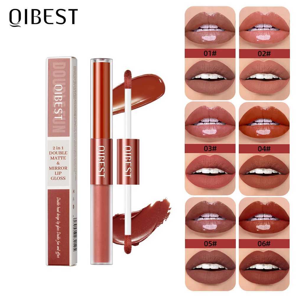 QIBEST 2 In 1 Matte Liquid Lipstick And Mirror Lipgloss Cosmetic Waterproof Lip Glaze Double Head Long-lasting Lip Tint MakeupW250219