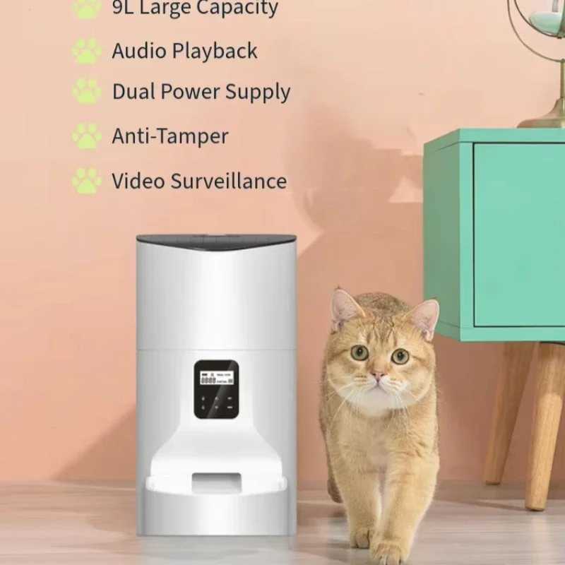 Dog Feeders Smart Feeder 9L with Timed Automatic Food Dispenser Cat Food and Dog Food Storage Remote Setting and Video Smart Feeder H250218