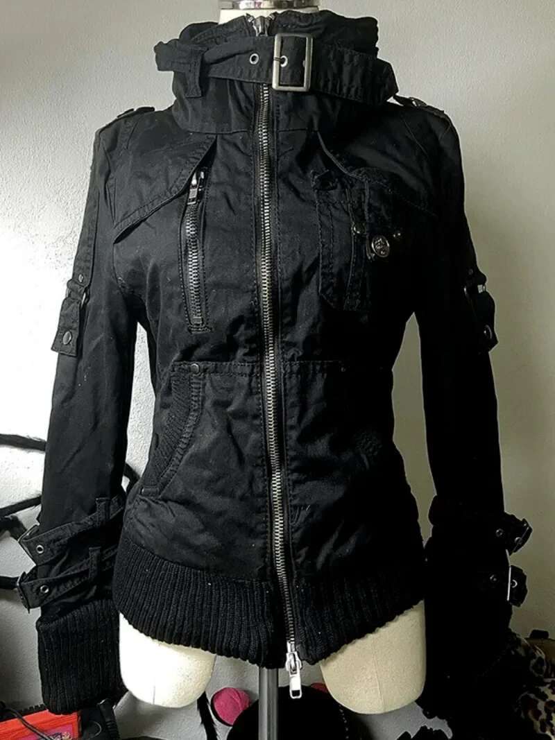 American Goth Hoodies Y2k Clothing 2000s Vintage Women Punk Zipper Winter Hooded Streetwear Haruku Sweatshirts Sweet Hoody
