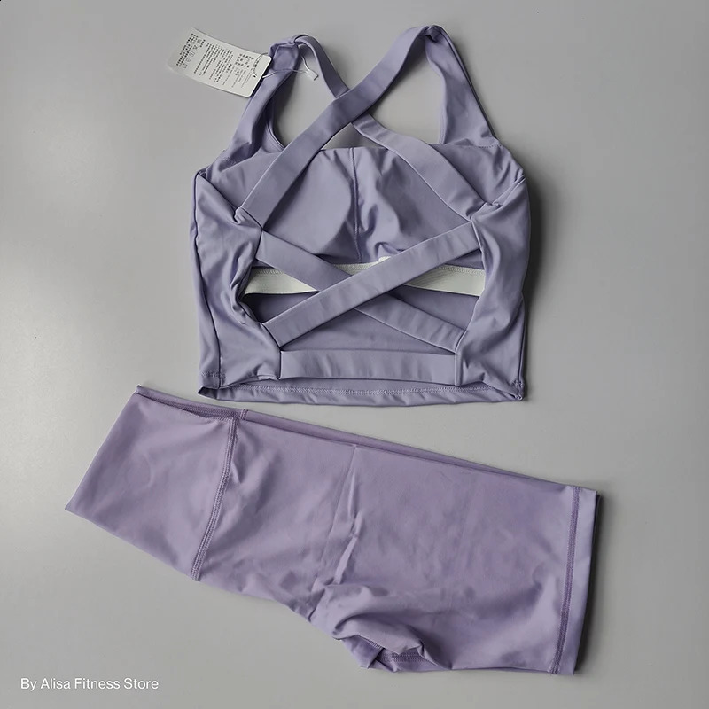 2PCS womens yoga set exercise bra set sportswear fitness suit long sleeved crop high waisted shorts sportswear 250219