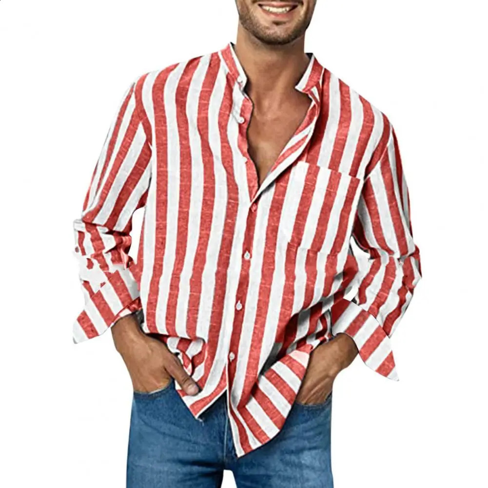 Plus Size Men's Casual Shirt Long Sleeve Loose Fit Striped Shirt | High Elasticity Linen Blend | Button Down Office & Streetwear