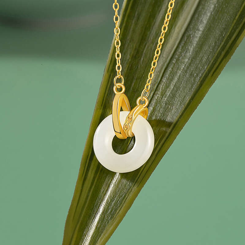Hotan Jade Peace Buckle Sterg Sier Necklace Female China-Chic Ethnic Style ked Ins High level Palace Pendant