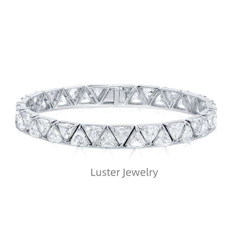 Luster Jewellery Triangle Cut S925/10/14/18k Vvs Moissanite Bracelet Gold Diamond Tennis Bracelet