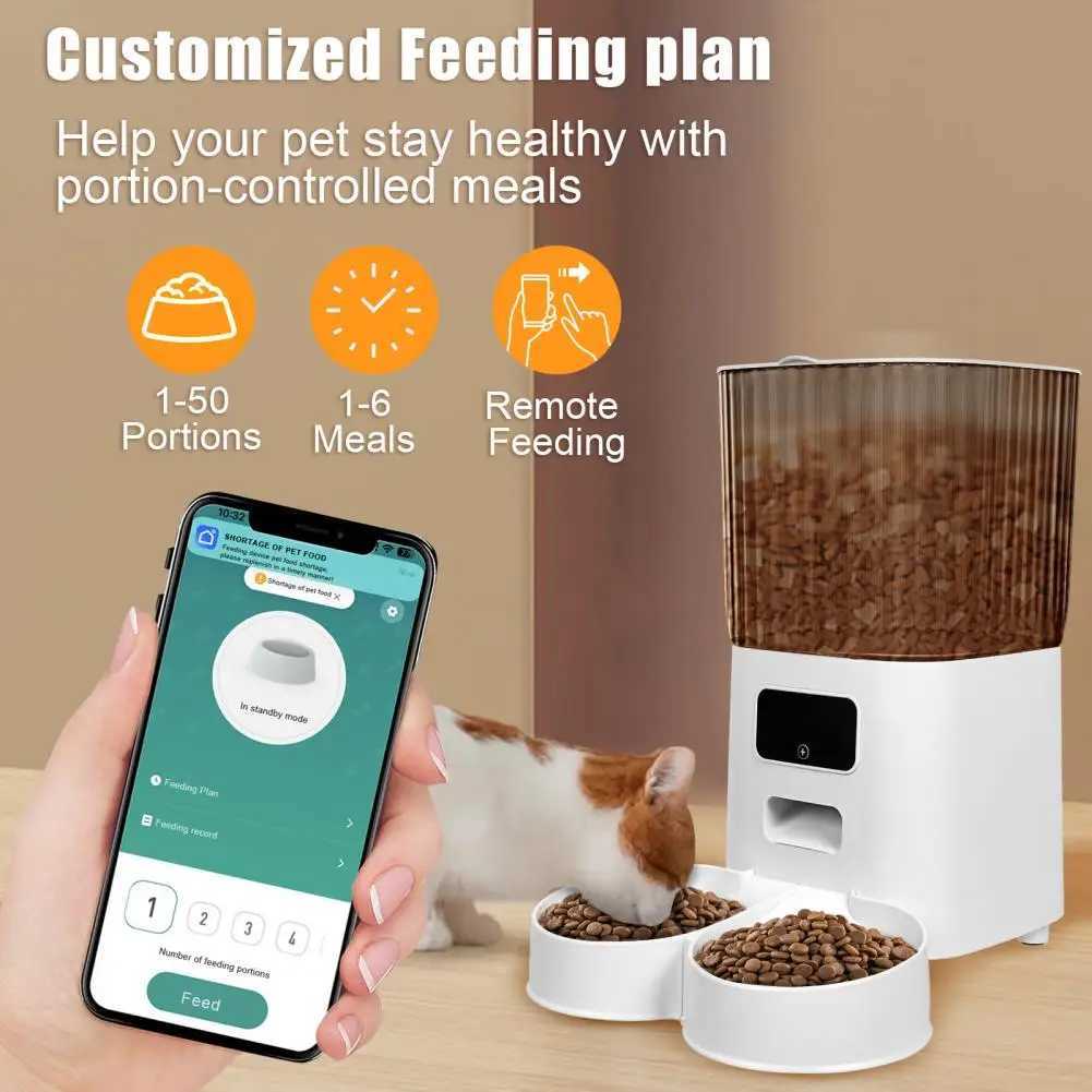 Dog Feeders Smart Pet Feeder with Dual Bowls WiFi APP Remote Control 5L Transparent Storage Bucket Automatic Cat Food Dispenser H250218