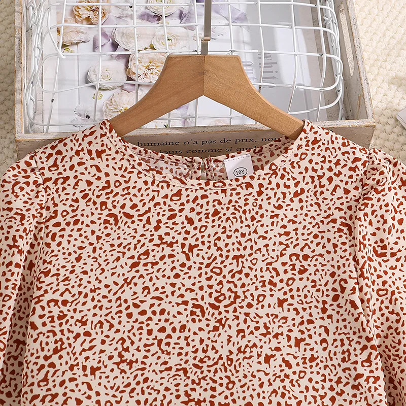 Kids Casual Dress for Girls Clothes Autumn Winter Children Fashion Print Long Sleeve High Waist A-line Dress 7-14Y 250219