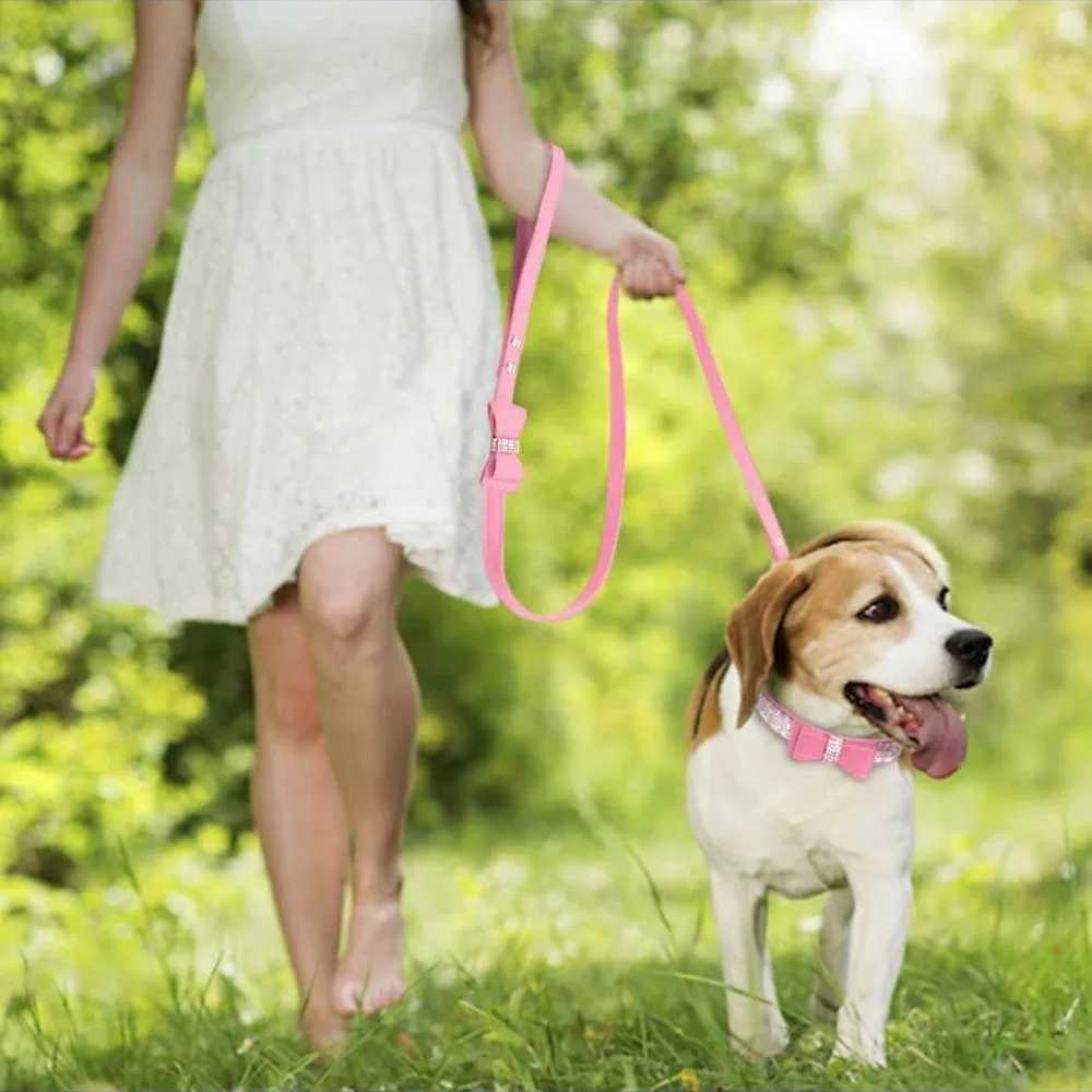 Pet Dog Velvet Leather Collar Leash With Rhinestone Bling Blink Butterfly Fashion Pet Leash Accessories Blind Drop ShippingXJ250218