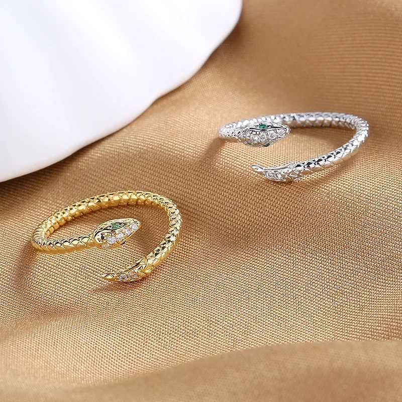 Stainless Steel Snake Rings For Women Men Gold Color Open Adjustable Zircon Ring Vintage Gothic Aesthetic Jewelry anillos mujerXJ250219