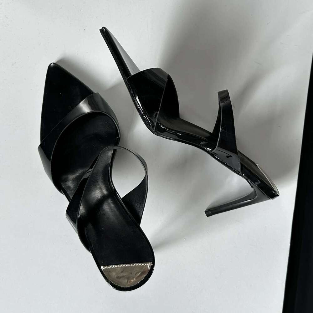 Summer Thin High Heels Women Slippers Fashion Narrow Band Pointed Toe Strippers Banquet Sandals Slides Shoes