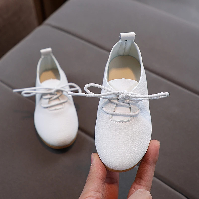 Spring Children Leather Shoes Lace-up Solid Color Matte Kids Flat Shoes Light Flexiable All-match Leisure Fashion Girls Shoes 250219