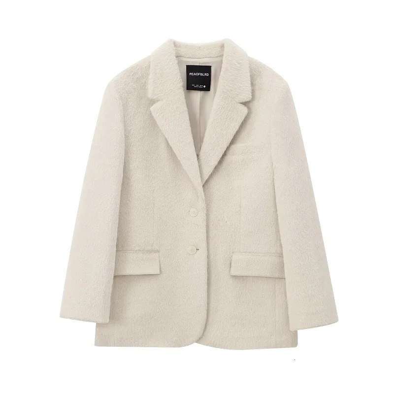 TRAF Faux Fur Womens Blazers Fashion Outerwears Straight Long Blazer Woman Sleeve Coats and Jackets for Women 250213