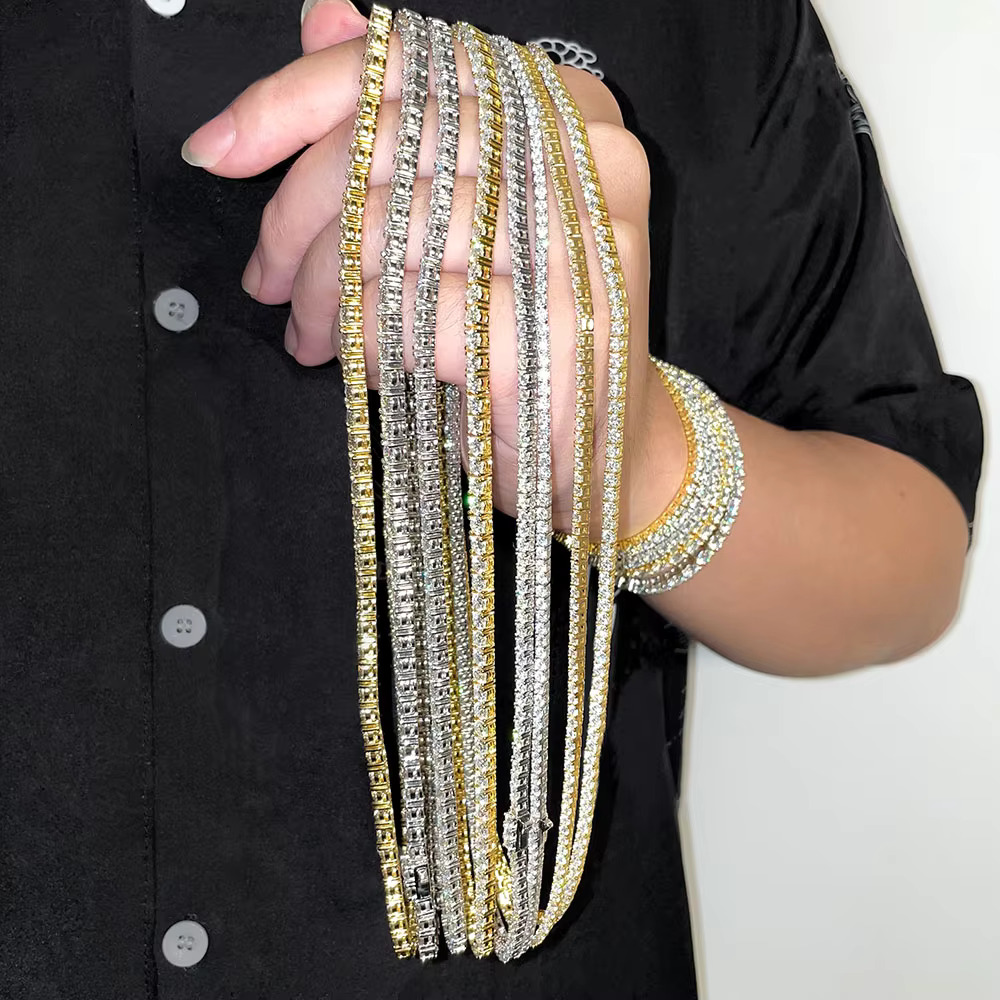 Wholesale Custom Gra Vvs Moissanite S Sterg Sier Necklace for Men Women 10k 14k Gold Plated Chain Tennis