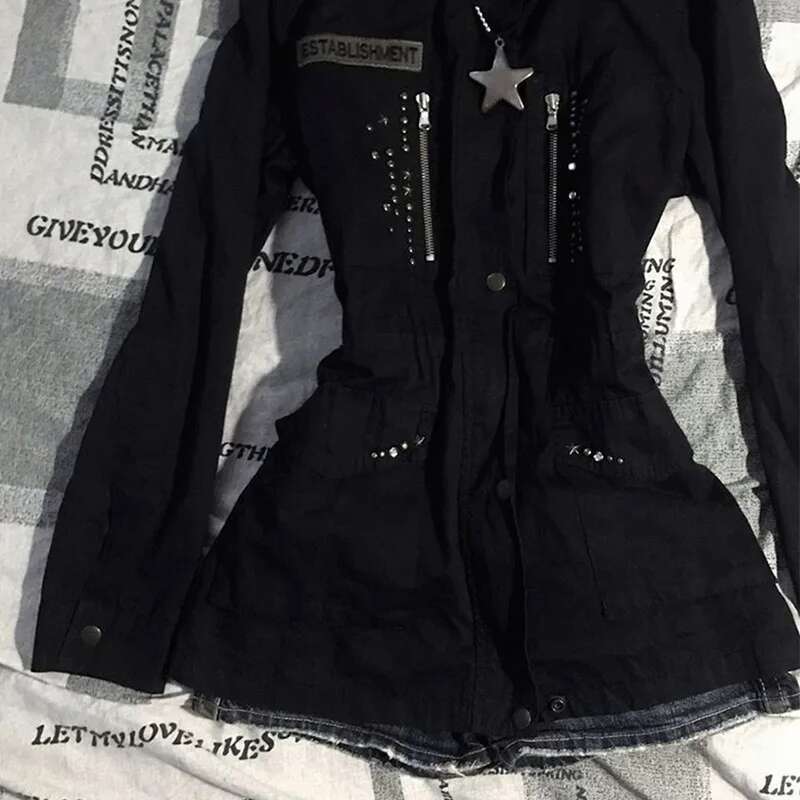 American Vintage Y2k Aesthetic Star Zipper Hoodies Fashion Haruku Slim Coats Ins Grunge Pleated Jackets Streetwear