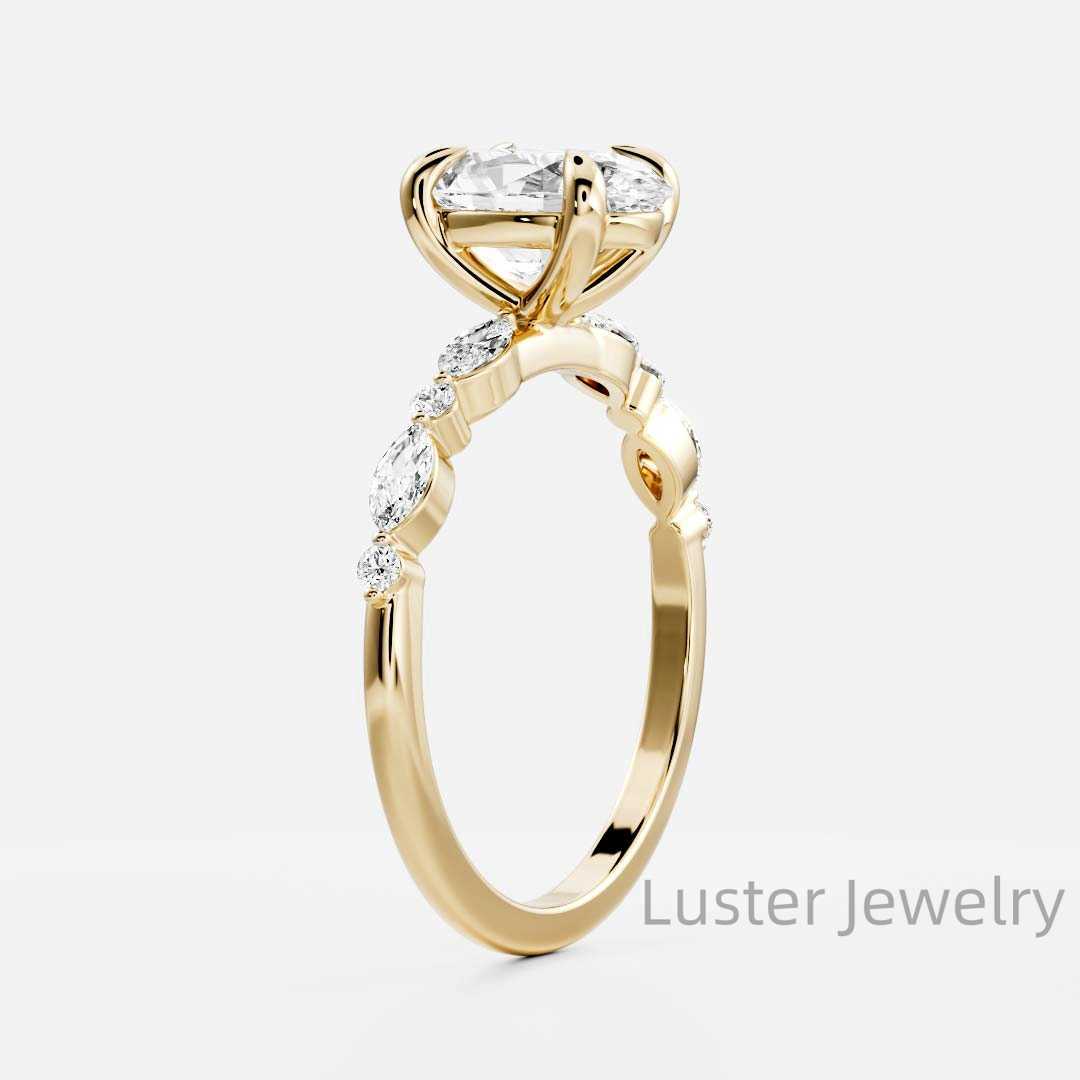 Luster Elegant 4 Prong Solitaire 3ct Oval Cut Moissanite 14K 18K Gold Half Eternity Bridal Moissanite Wedding Ring Set for Women