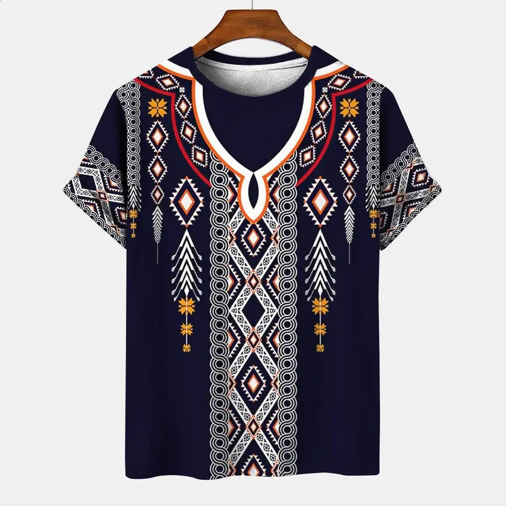 Summer Mens Vintage Tshirt Ethnic Style Printed Top Street Fashion ONeck Short Sleeve Leisure Holiday Plus Size Clothin 250217