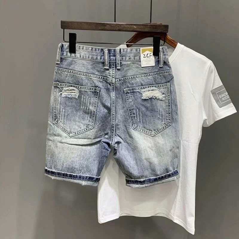 Men's Shorts Mens Denim Shorts Graphic with Text Half Long Mens Short Jeans Pants Multi Color Ripped Knee Length Retro Vintage Baggy Y2k Cut z250