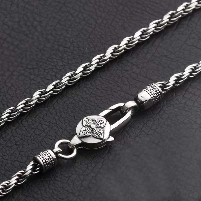 Metal Hemp Rope Necklace Personalized Retro Vra Sier Chain Men Trendy