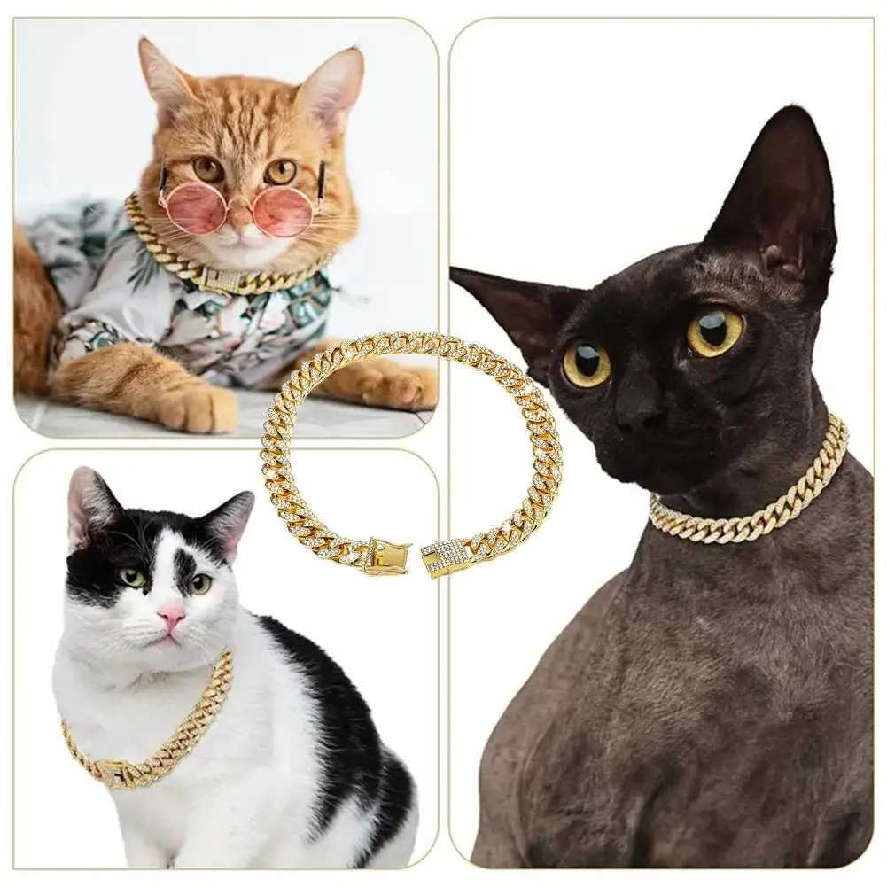 A sparkling rhinestone chain necklace suitable for small and medium-sized dogs metal cat necklaces and gold chain pet jewelry accessories W250219