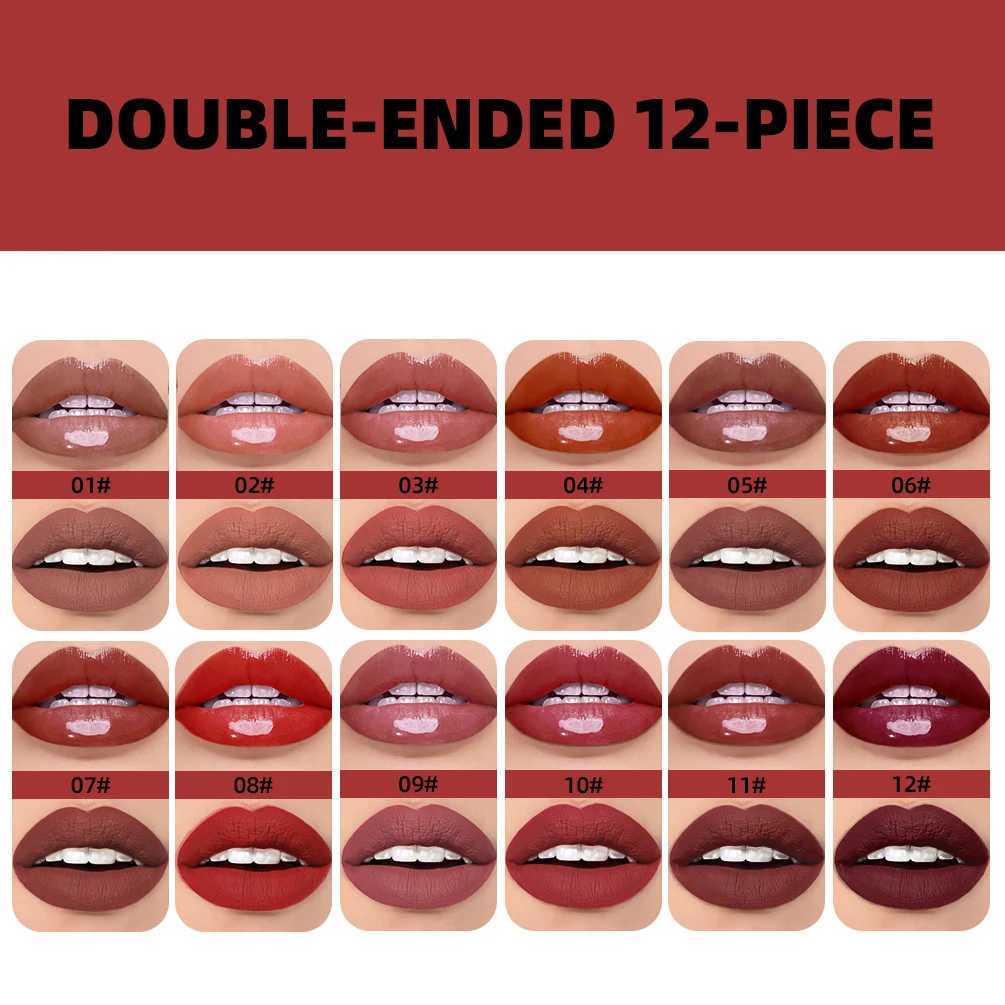 QIBEST 2 In 1 Matte Liquid Lipstick And Mirror Lipgloss Cosmetic Waterproof Lip Glaze Double Head Long-lasting Lip Tint MakeupW250219