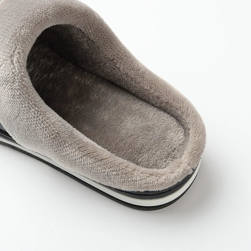 Mens Home Winter Indoor Warm Thick Bottom Plush Waterproof Leather House Man Slippers Cotton Flat Couple Shoes 250218