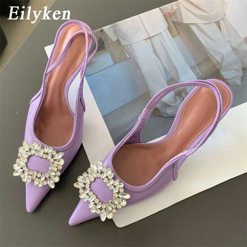 Summer New CRYSTAL Women Pumps Shoes Fashion Thin Heels Pointed Toe Elegant Sgback Sandals Tacones Mujer