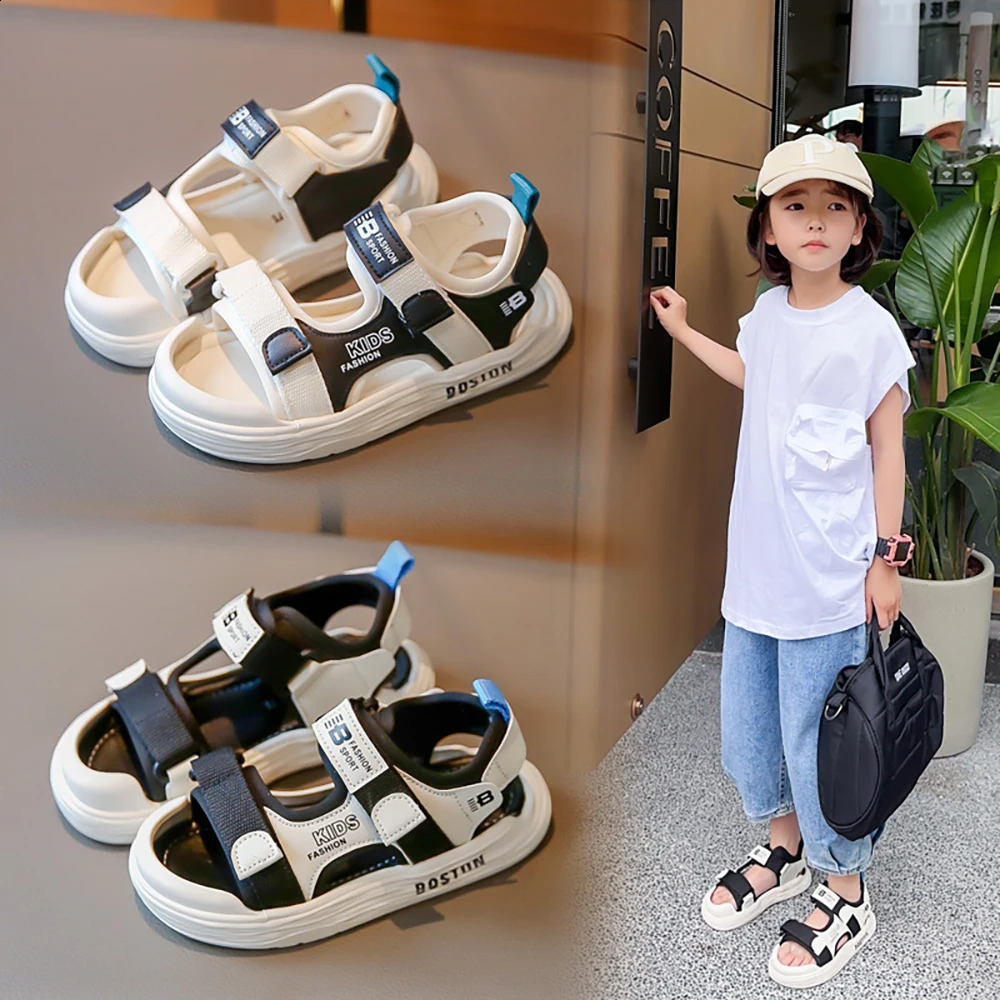 Summer Sandals For Boys PU Leather Fashion Beach Shoes For Teenager Kids Anti-slippery Trend Fashion Girls Sandals Shoes 250219