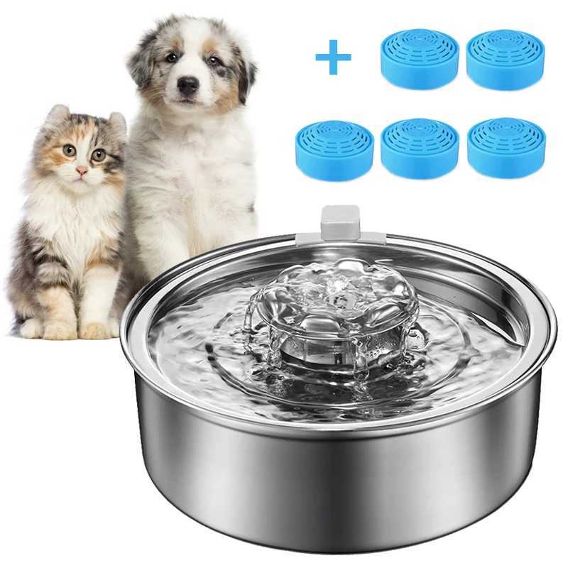Dog Feeders Stainless Steel Cats Water Fountain Electric Mute Cat Dogs Water Feeder Supplies Sensor Filter Element Pet Dog Automatic Drinker H250218