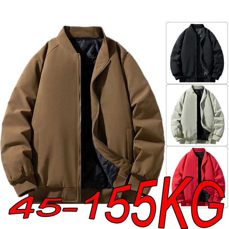Baseball Jacket Mens 6XL7XL8XL Large Size Cotton Thickened Warm Autumn and Winter Plus Solid Color Casual 250218