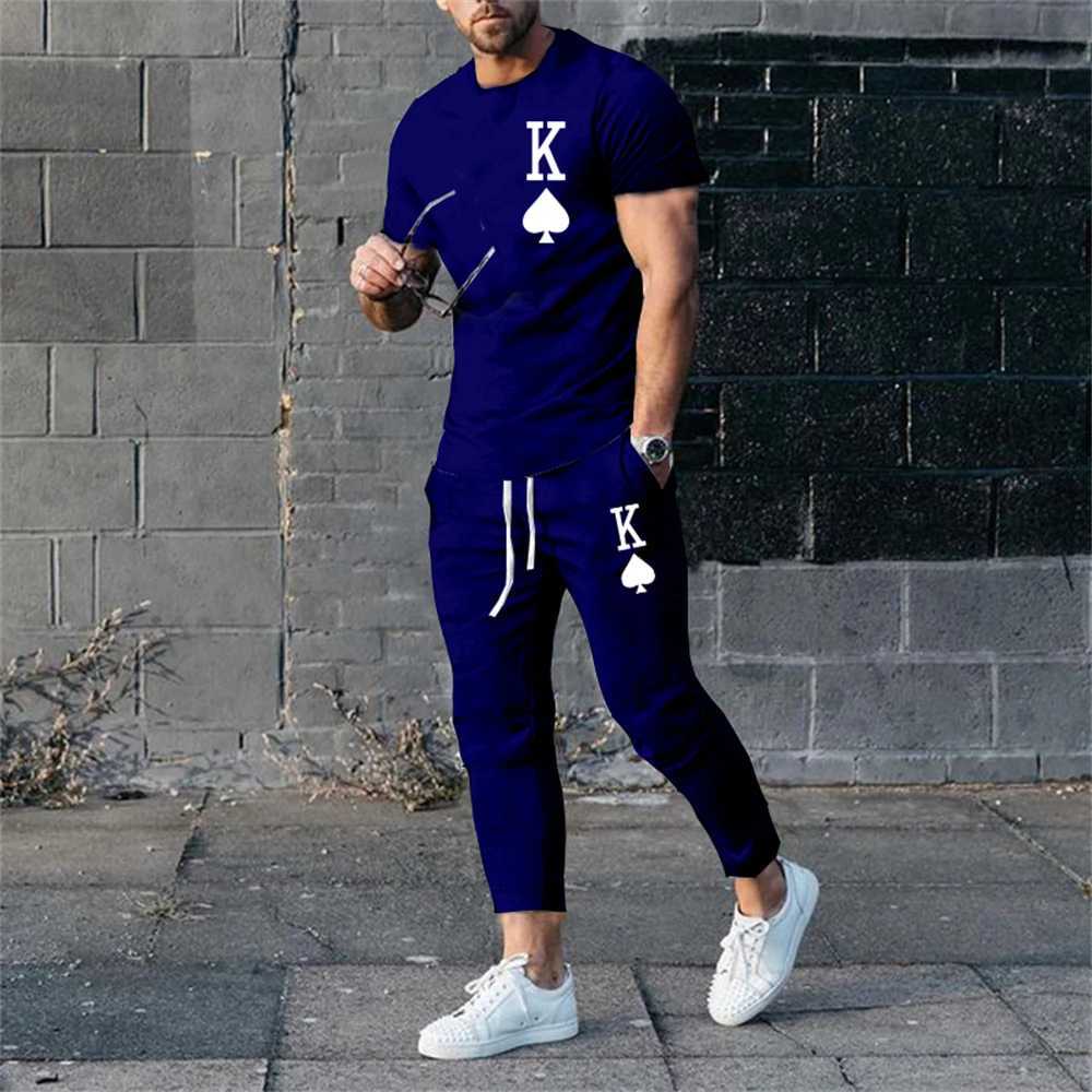 Summer Fashion King 3D Print Men Sportswear Set Casual Short-Sleeved T Shirt Pants 2-Piece Set Oversized Pullover Men ClothingXJ250218