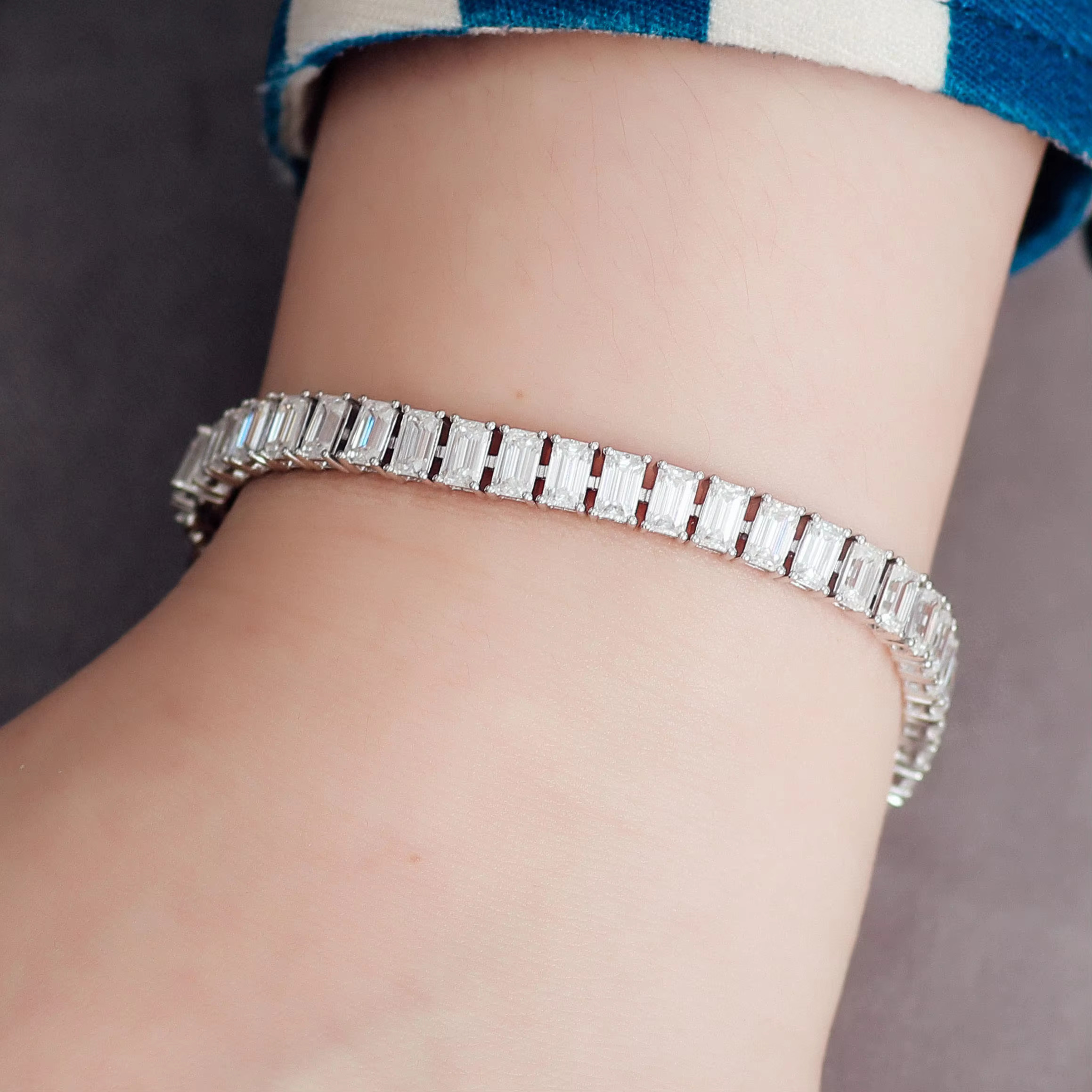 Trendy Emerald Cut Moissanite Sier 10k 14k White Gold Tennis Bracelet Chain the Best Gift to Women Mother